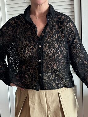 Zara Black Lace Button-Front Blouse